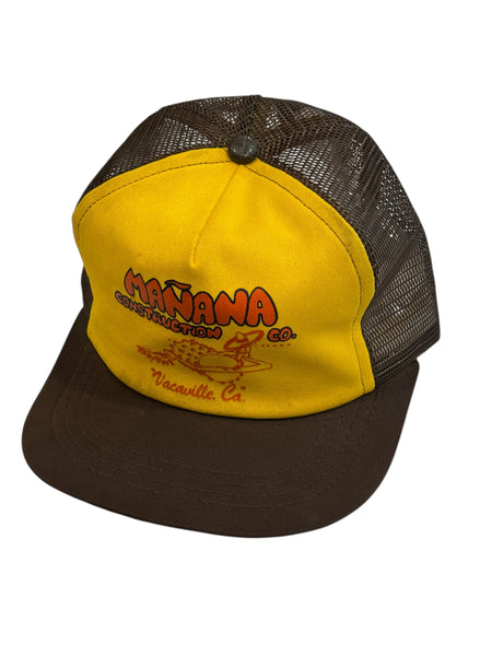 Vintage Brown Yellow Manana Construction Trucker Hat