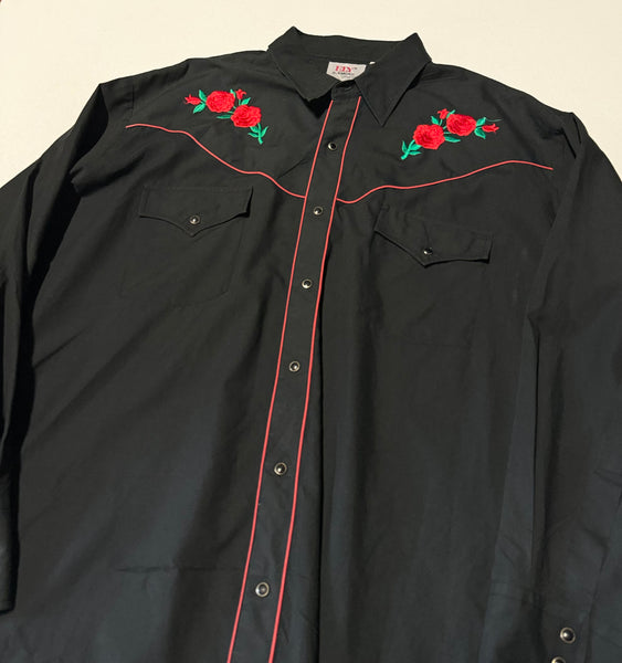 Vintage Black Roses Western Shirt (XXL)