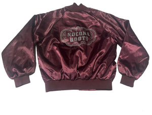 Vintage Nocona Cowboy Boots Burgundy Satin Bomber Jacket (L)