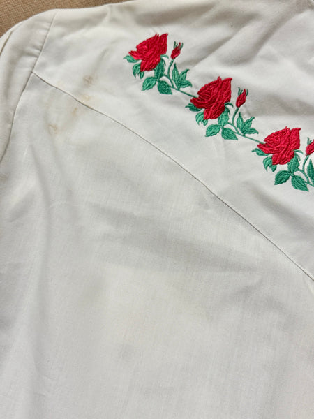 Vintage ‘Ely Plains’ White with Roses Western Shirt (S/M)