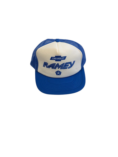 Vintage Chevy Ramey White Blue Trucker Hat