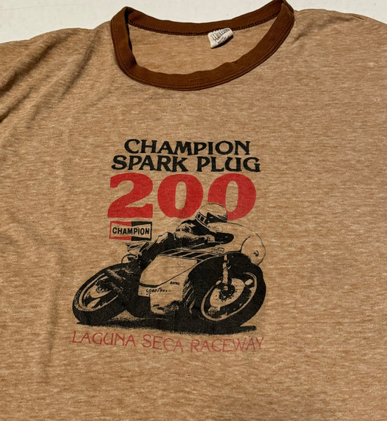 Vintage Champion Spark Plug Raceway Brown Ringer T-shirt (L)