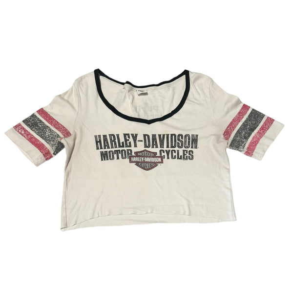 Vintage Harley Davidson Crop White Stripe Sleeve (L)