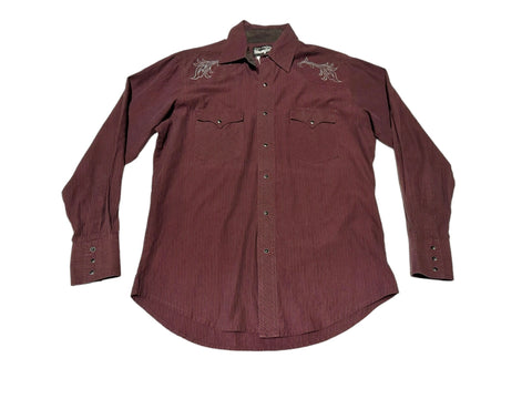 Vintage Burgundy Striped ‘Wrangler’ Western Shirt - (M)