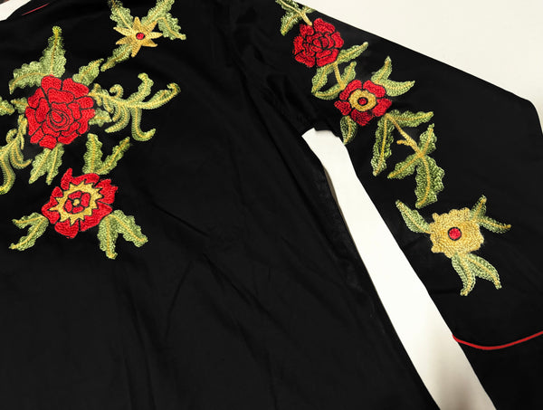 Rockmount Ranch Wear Western Shirt - Black Vintage Floral Embroidery