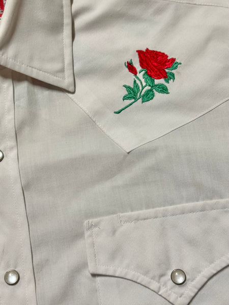 Vintage ‘Ely Plains’ White with Roses Western Shirt (S/M)