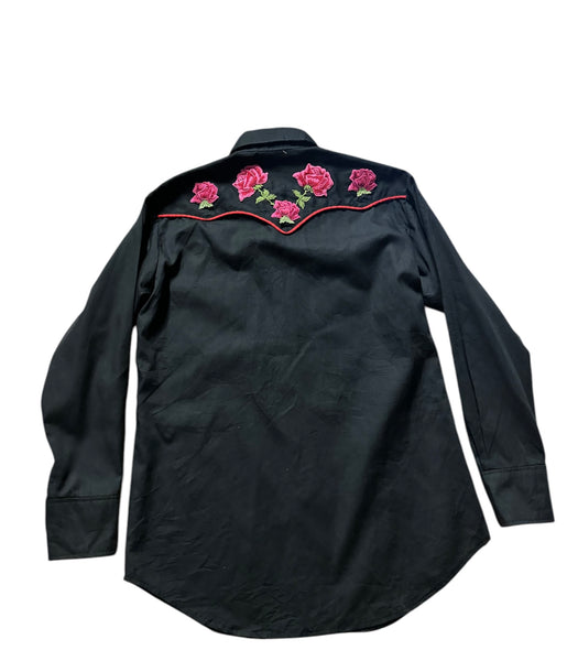 Vintage Black with Embroidered Roses Western Shirt (M)