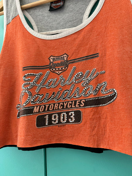 Vintage Harley Davidson Crop Singlet - Orange 1903 (L)