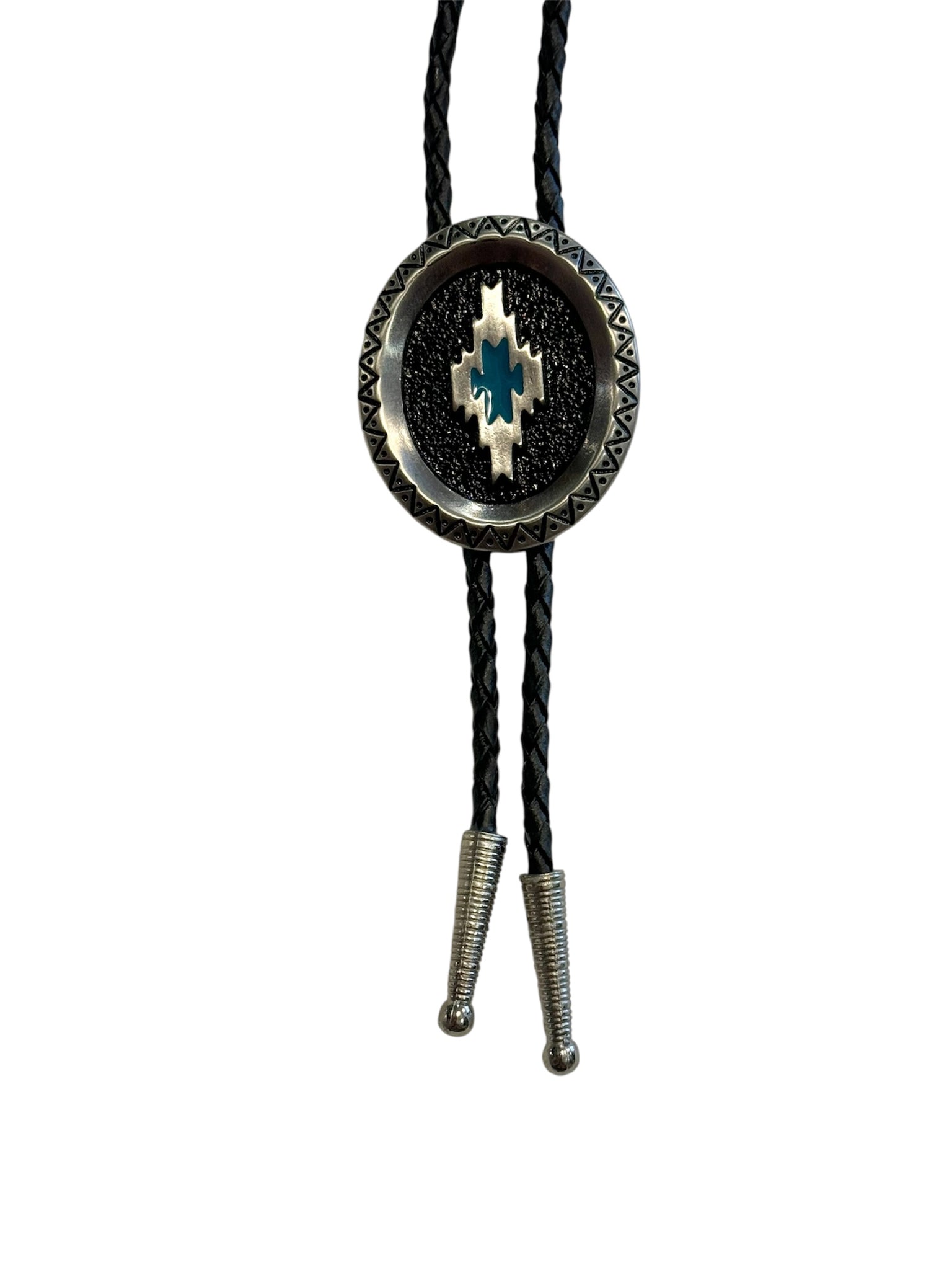 Bolo Tie -Silver Aztec Round