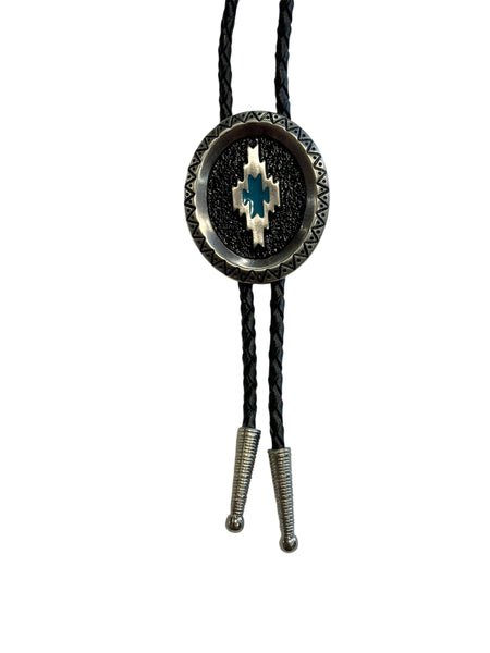 Bolo Tie -Silver Aztec Round