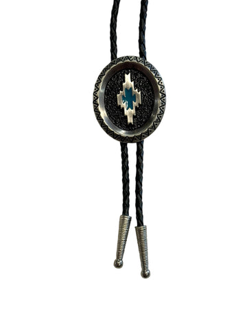 Bolo Tie -Silver Aztec Round