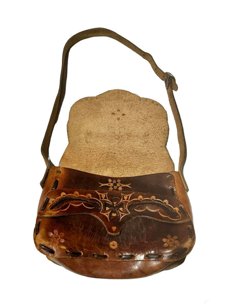 Vintage Western Tooled Leather Bag - Cross