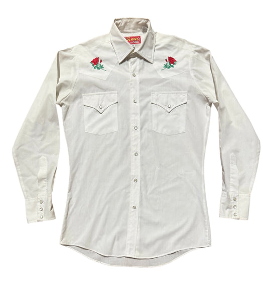 Vintage ‘Ely Plains’ White with Roses Western Shirt (S/M)