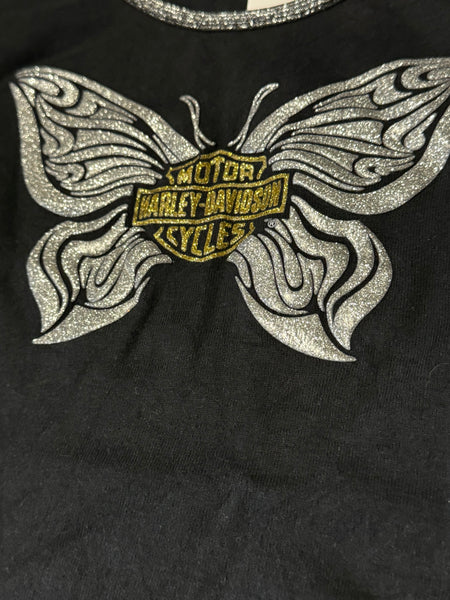 Vintage Harley Davidson Baby Tee- Sparkle Butterly  (M)