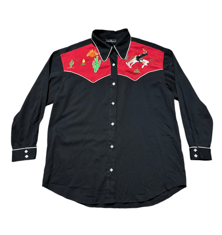 Vintage ‘Carol Little Sport’ Black With Red - Cactus - Western Shirt (M-L)