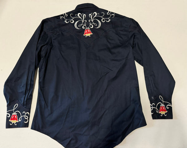 Rockmount Ranch Wear Western Shirt -  Art Deco Floral Embroidery Navy