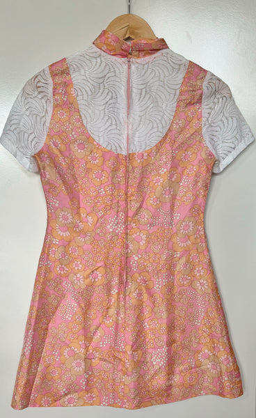 Vintage 60s Floral Lace Mini Dress - (XS)