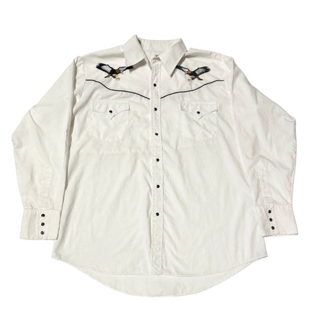 Vintage ‘Ely Cattleman’ Western Shirt - White with Eagles (L)