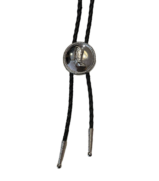 Bolo Tie -  Cowboy Boot Round,  Silver , Made in USA