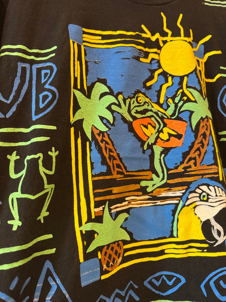 Vintage Neon Frog Jimmy Buffett Black T-shirt (L)