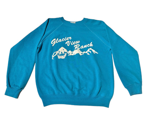 Vintage ‘Glacier View Ranch’ Teal Blue Sweatshirt (M)