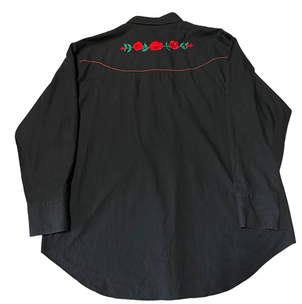 Vintage Black Roses Western Shirt (XXL)