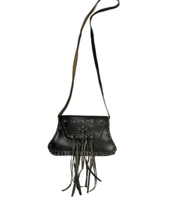 Vintage Western Tooled Leather Bag - Black Mini Tassel