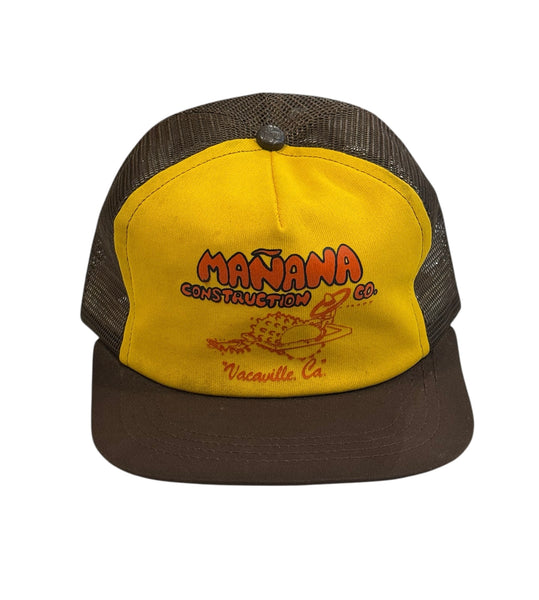 Vintage Brown Yellow Manana Construction Trucker Hat