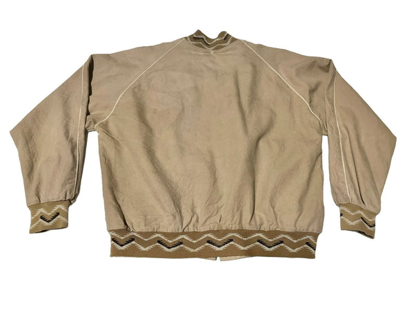 Vintage Beige Cotton Bomber Jacket - Aztec Cuffs (XL)