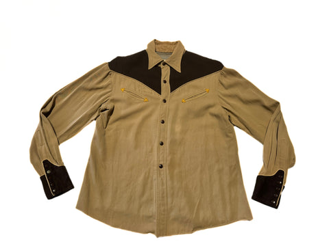 Vintage H Bar C California Ranchwear - Two Tone Brown Smile Pocket - Western Shirt (S)