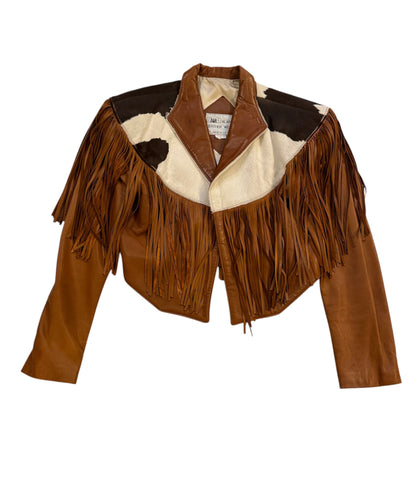 Vintage 80s Cowhide Leather Fringe Jacket (S/M)