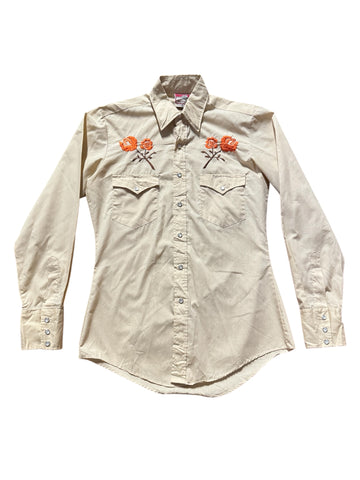 Vintage Light Brown with Orange Flowers ‘Wagon Boss’ - Western Shirt (S)