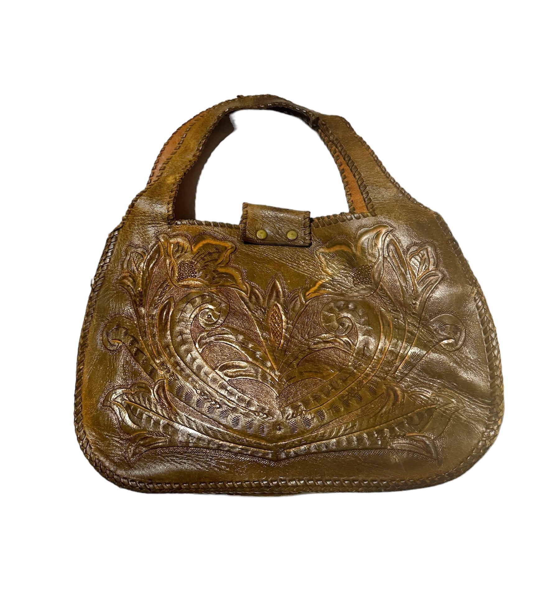 Vintage Western Tooled Leather Bag - Flowers