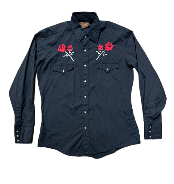 Vintage ‘BJ-R’ Black with Roses Western Shirt (M)