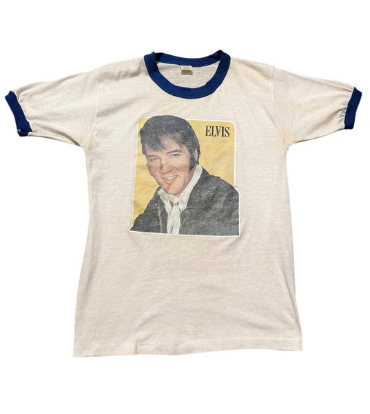 Vintage 70s Elvis Ringer Portrait T-shirt (M)