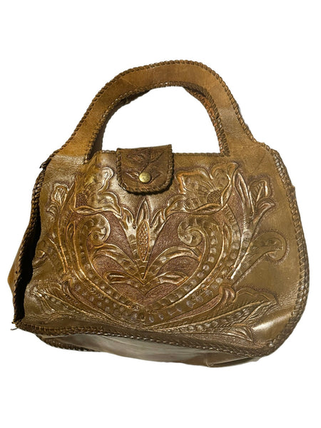 Vintage Western Tooled Leather Bag - Flowers