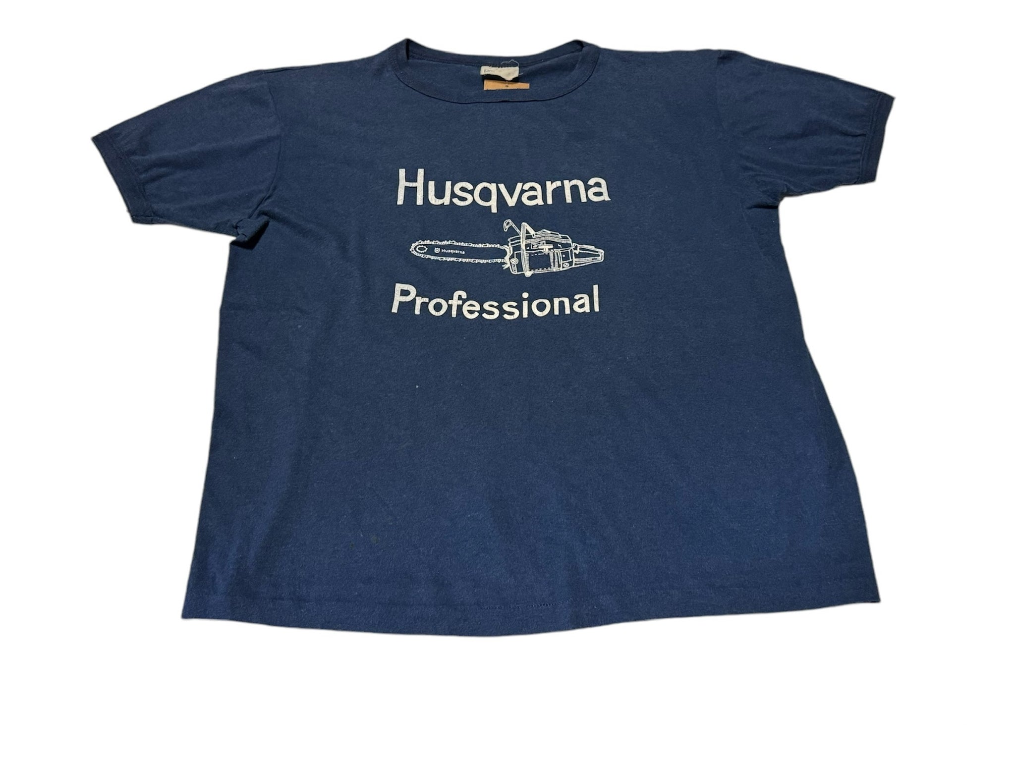 Vintage Navy Husqvarna Chainsaw Ringer T-shirt (L)