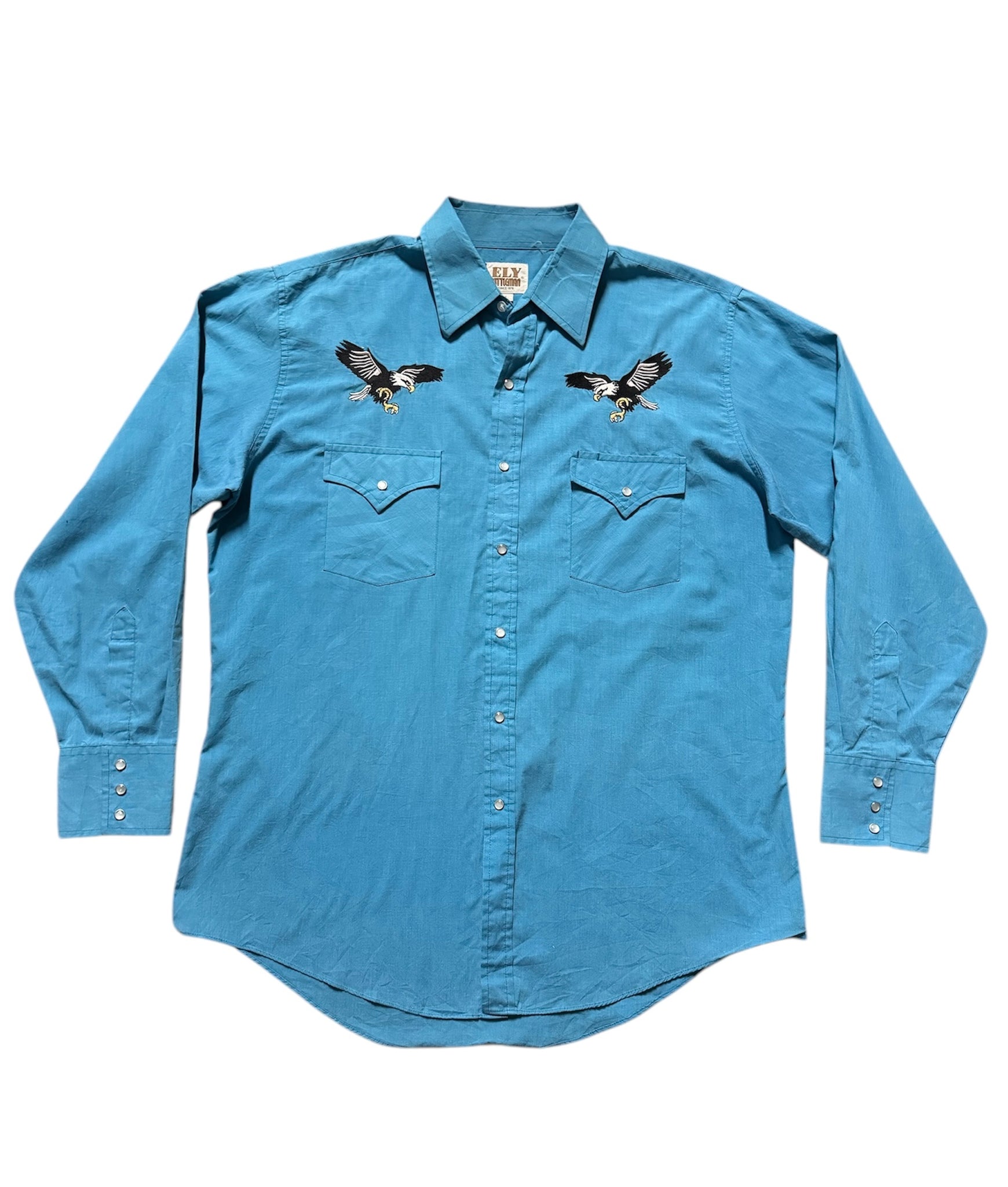 Vintage Blue with Eagles ‘Ely Cattleman’ - Western Shirt (L)