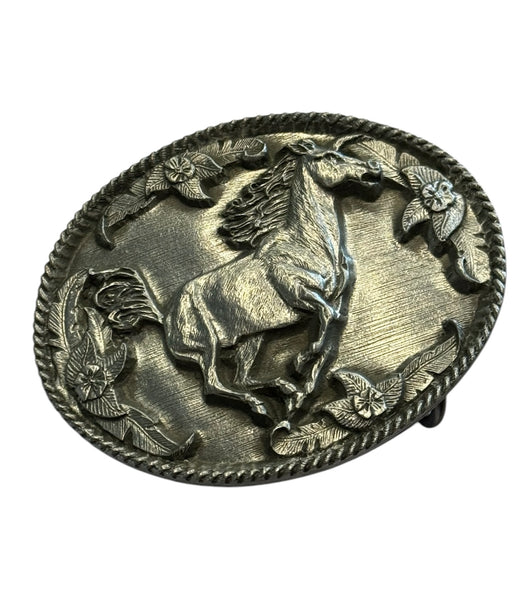 Metal Horse & Flowers Belt Buckle