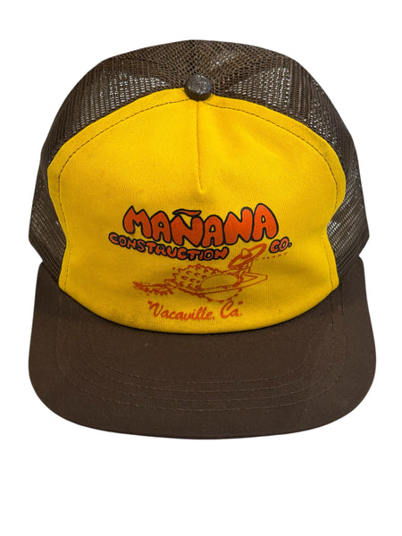 Vintage Brown Yellow Manana Construction Trucker Hat