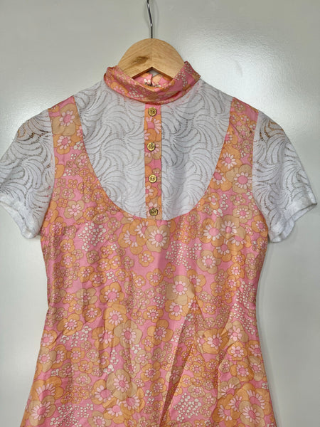 Vintage 60s Floral Lace Mini Dress - (XS)