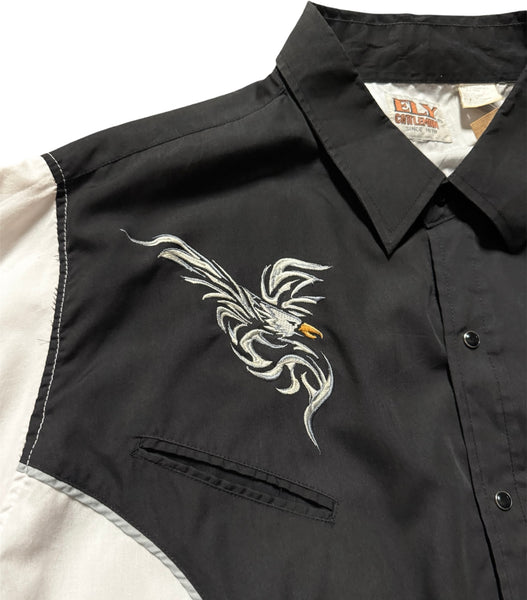 Vintage ‘Ely Cattleman’ Black and White with Eagles  - Western Shirt (XL)