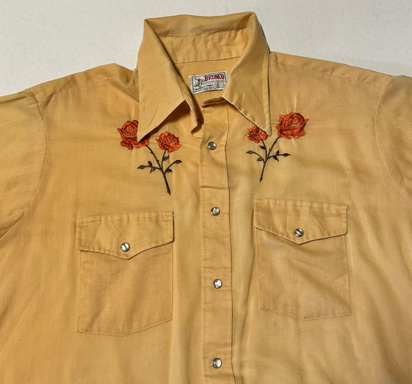 Vintage ‘Bronco’ Short Sleeve Western Shirt - Cream with Roses (XL)