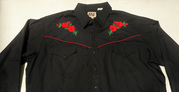 Vintage ‘Ely Cattleman’ Western Shirt - Black with Roses (XL)