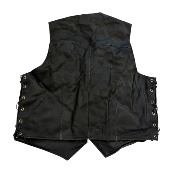 Vintage Black Leather Vest - Conchos (XL)