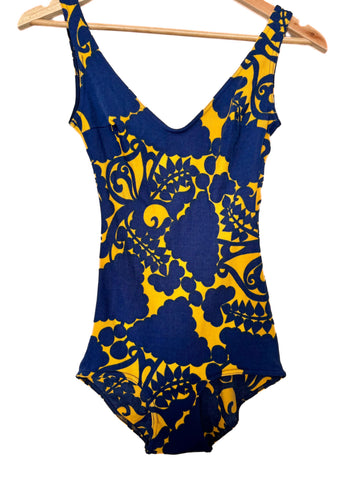 Vintage Swimsuit - Navy Blue and Yellow Floral (S)