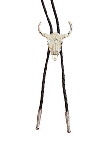 Bolo Tie -  Silver Plated - Longhorn Skull