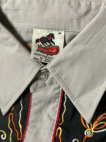 Vintage ‘Jean Rive’ Two Tone Grey with Embroidery - Western Shirt (M)