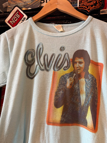 Vintage Blue Airbrush Print Elvis T-shirt (S)