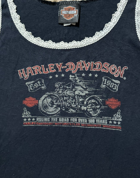 Vintage Harley Davidson Lace Trim Top (XL)